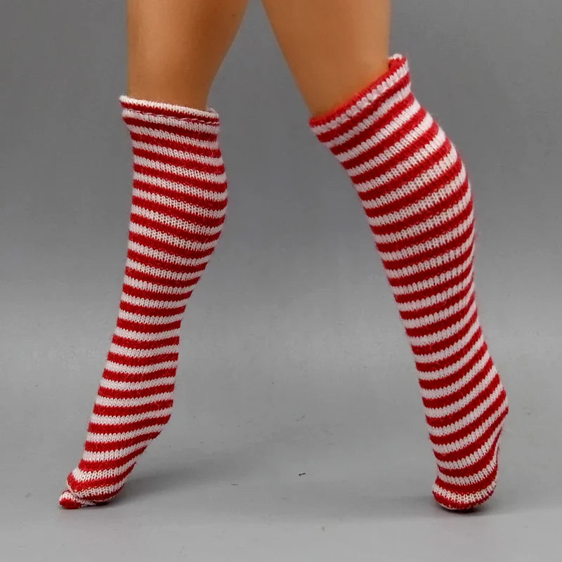 25CM Winter Doll Fishnet Stockings – Rainbow Striped Socks for Dolls, Girls’ Christmas Gift