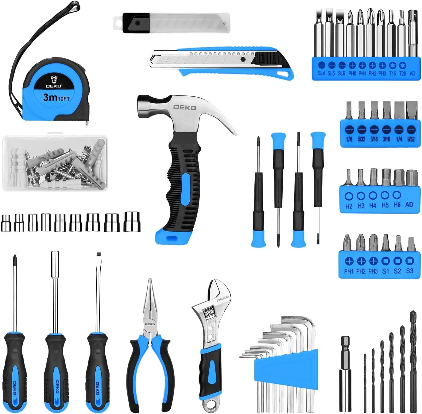 DEKO 126-Piece Drill Set – 8V Blue Cordless Drill & Hand Tool Kit for Home, Ideal for Women