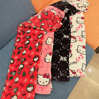 Thick Hello Kitty Fleece Pajama Pants – Soft Double Elastic Anime Trousers for Women, Cute Sanrio Birthday Gift