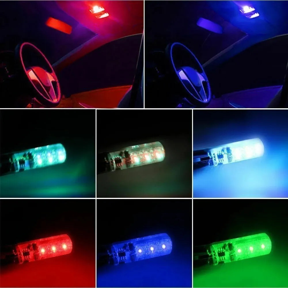 1SET T10 W5W RGB LED Bulb 12SMD 5050 CANbus - 194 168 Car Wedge Light with Remote Controller, Flash Reading, Clearance Lights