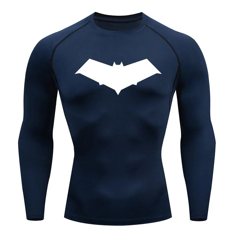Men’s Summer Casual Compression T-Shirt — Quick-Dry Bat Print Fitness, Gym, MMA Rashguard Workout Tee