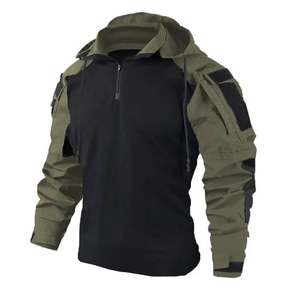 Men’s Tactical Camo Hooded Combat Shirt – Durable Cotton Airsoft & Paintball Hunting Outdoor Wear-Resistant Military Style T-Shirt
