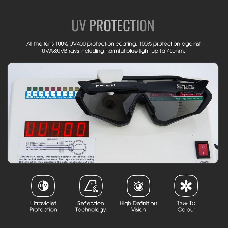 Photochromic Cycling Sunglasses – UV400 Safety Glasses for Outdoor Sports, Running, and MTB with Road Bike Goggles