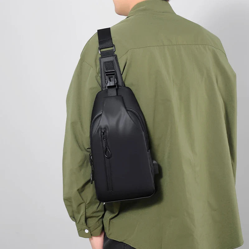 Men's Large Capacity USB Charging Chest Bag – Lightweight Multifunctional Commuter Shoulder Crossbody Bag
