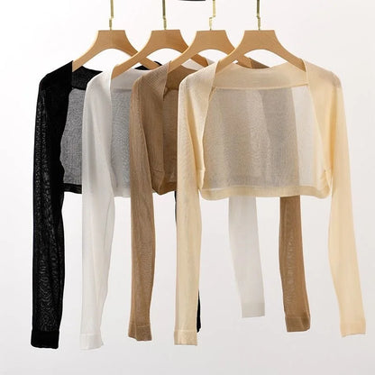 Women’s Long Sleeve Crop Cardigan – Open Front Knit Shrug Sweater Jacket Plain Summer Fairycore Teen Girl Outfit Top