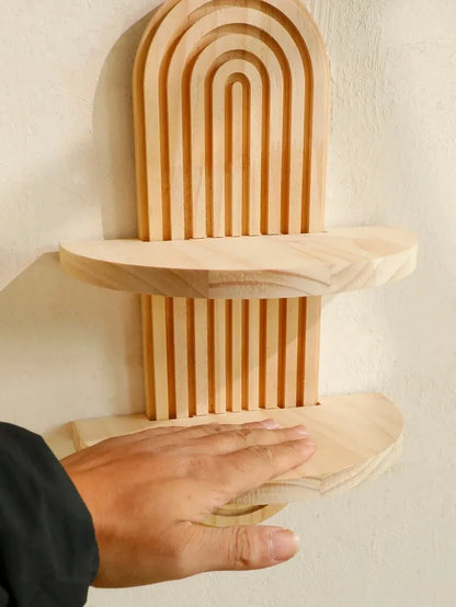 Wooden Wall-Mounted Shelves – Boho Style Rack for Living Room & Bathroom Home Decor