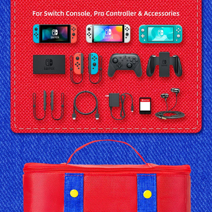 Large Carrying Protective Case for Nintendo Switch OLED Console & Pro Controller: Travel Storage Bag for Switch Accessories