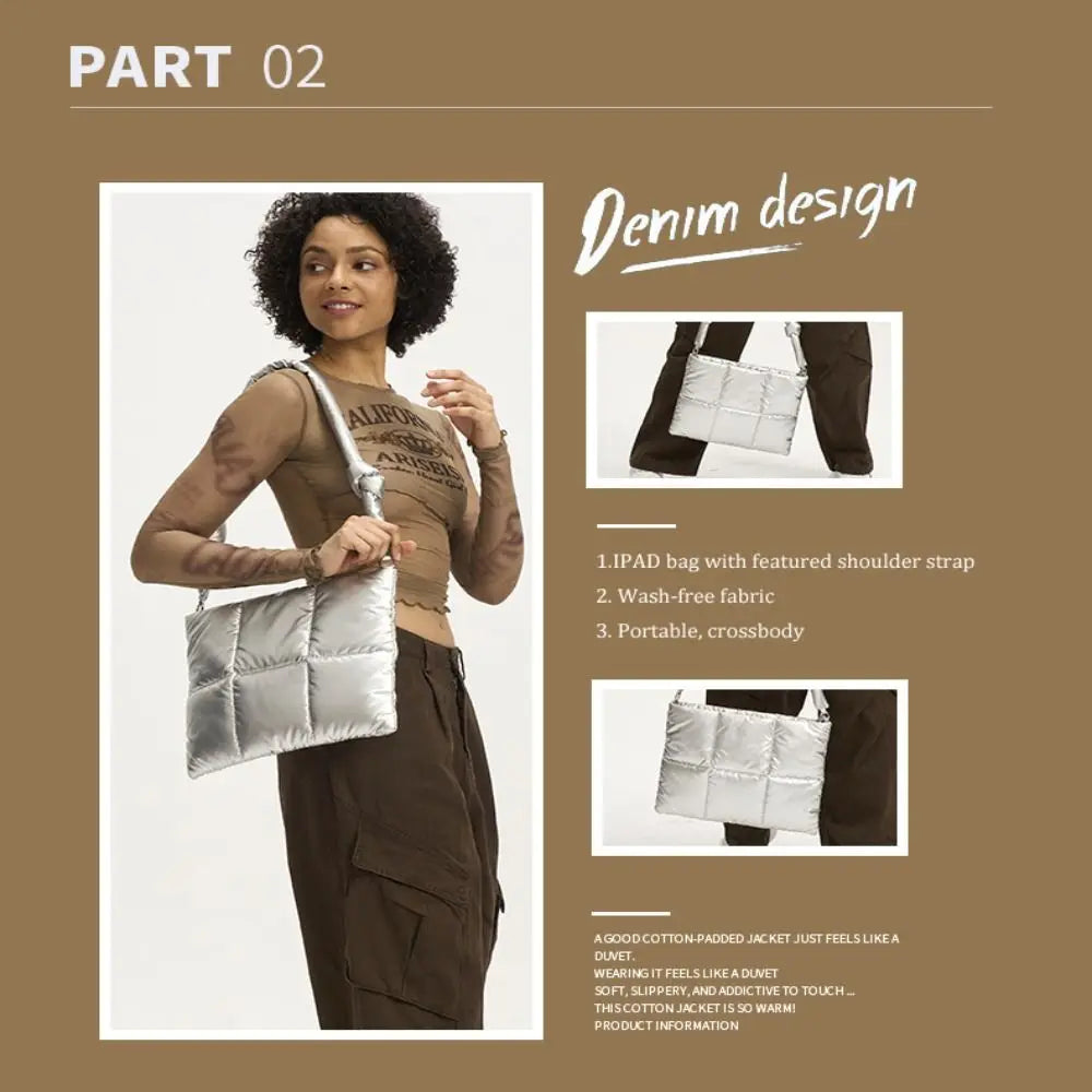 Trendy Puffy Cotton Laptop Bag 14 Inch — Waterproof, Shockproof Sleeve with Shoulder Strap for MacBook, Lenovo, Huawei