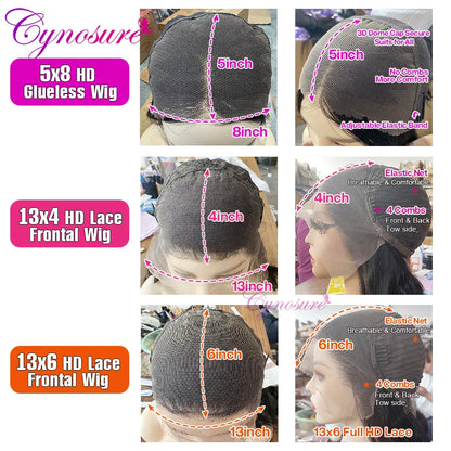 Cynosure 13x4/13x6 HD Transparent Lace Front Human Hair Wig – Pre-Plucked Remy Brazilian Straight Lace Frontal for Women