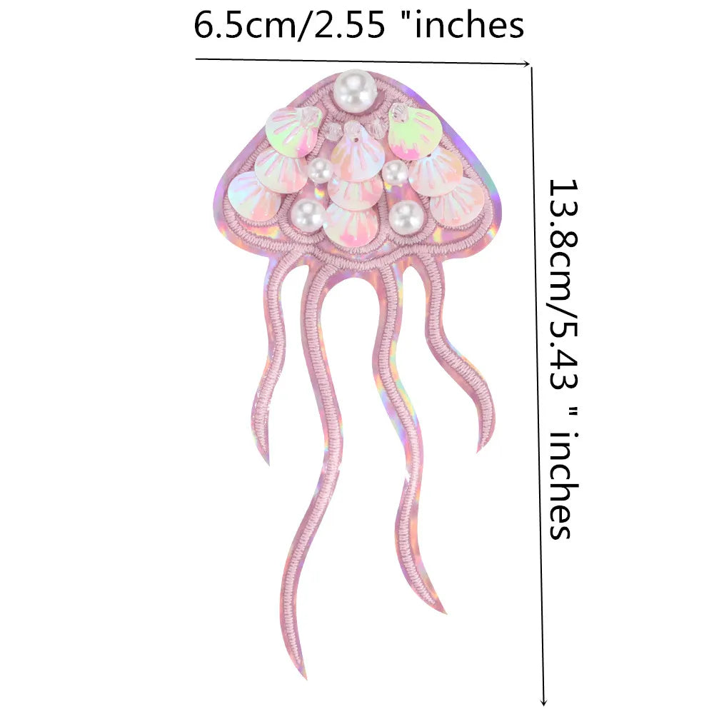 Marine Series Rhinestone Patches - Handmade Shell Starfish Seahorse Leaf Beaded Sewing Appliques for DIY Clothing