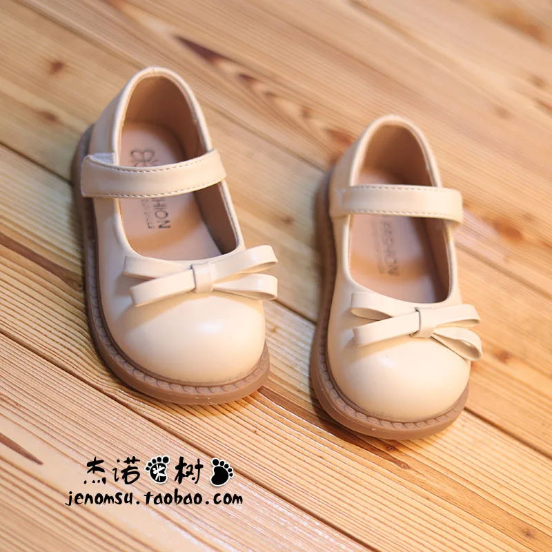 Little Girls’ Mary Jane Shoes - Soft PU Leather School Flats in Beige & Black