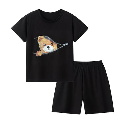 Kids' 2-Piece Summer Outfit Set - Cute Short Sleeve Top and Shorts for Boys & Girls