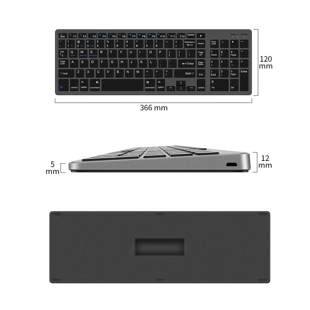 Wireless Bluetooth 5.0 & 2.4G Keyboard – 102-Key English Rechargeable USB-C Keyboard for MacBook, iPad, Tablet & PC Accessories