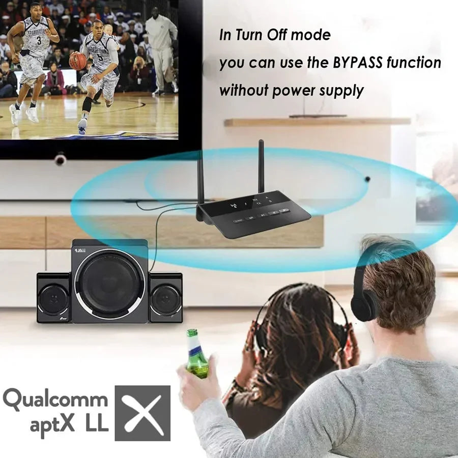 80M Bluetooth 5.0 Transmitter & Receiver | aptX HD/LL Low Latency, 3.5mm AUX, RCA Wireless Audio Adapter for PC, TV & Headphones