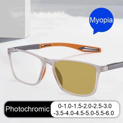 Intelligent Photochromic Myopia Glasses – Vintage TR90 Computer Sunglasses for Nearsighted Users, Finished Lenses -1.0 to -6.0