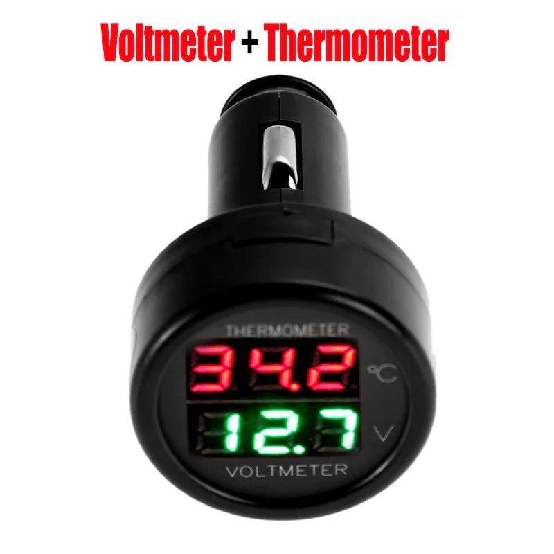 3-in-1 Car Charger & Voltmeter – 12/24V USB Charger with Thermometer, LED Digital Display & Current/Volt Detector