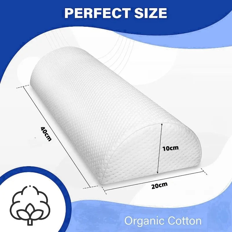 Comfort Memory Foam Bolster Pillow — Cotton Cover Lumbar Support for Legs, Back & Head, Semi-Roll Cushion