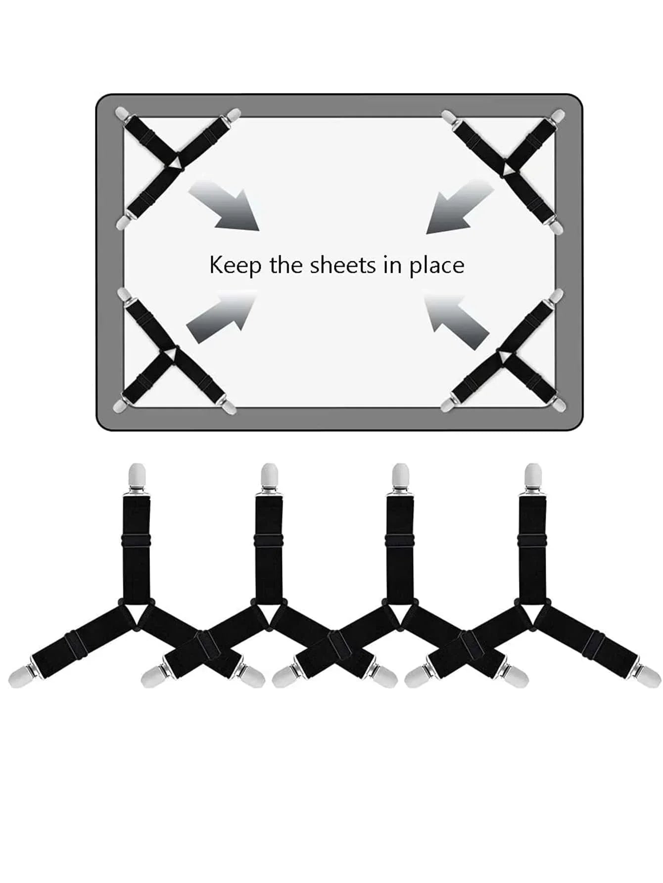 4 Pcs Adjustable Triangle Bed Sheet Holders - Fitted Sheet Clips and Mattress Gripper Suspenders for Secure Bedding