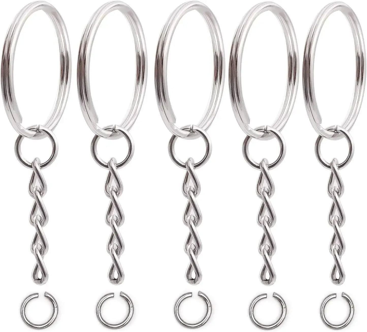 50/100pcs Stainless Steel Keyring Set – Split Rings, Lobster Clasps & Chains for DIY Keychains & Keyfobs