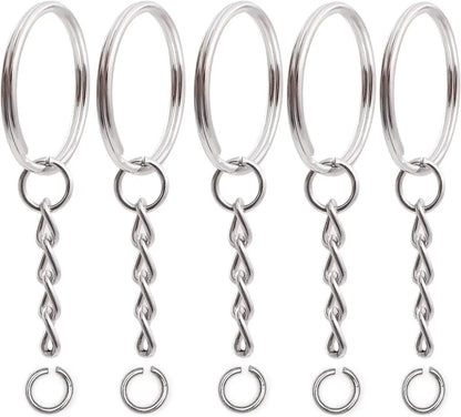 50/100pcs Stainless Steel Keyring Set – Split Rings, Lobster Clasps & Chains for DIY Keychains & Keyfobs