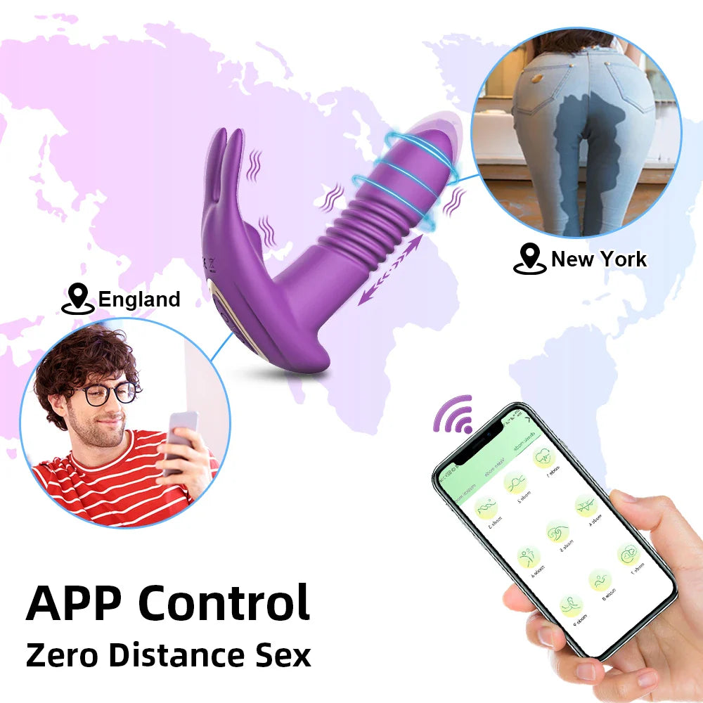 Bluetooth Thrusting Vibrator for Women - APP Controlled Rotating Telescopic Dildo - Remote G-Spot Massage Clitoris Stimulator Sex Toy