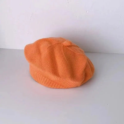 Flower Baby Beret Hat – Winter Warm Knitted Beanie for Infant & Toddler Girls, Korean Princess Artist Painter Cap Solid Color