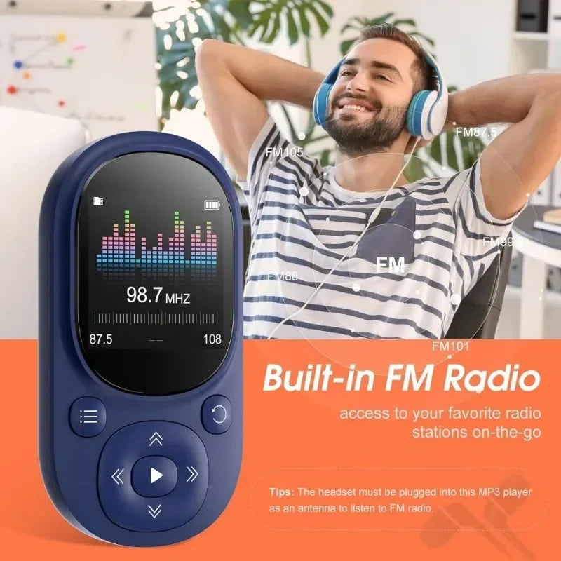 32GB Bluetooth MP3 Music Player – Clip-On, Lossless Sound, FM Radio, Voice Recorder, Supports 128GB TF Card