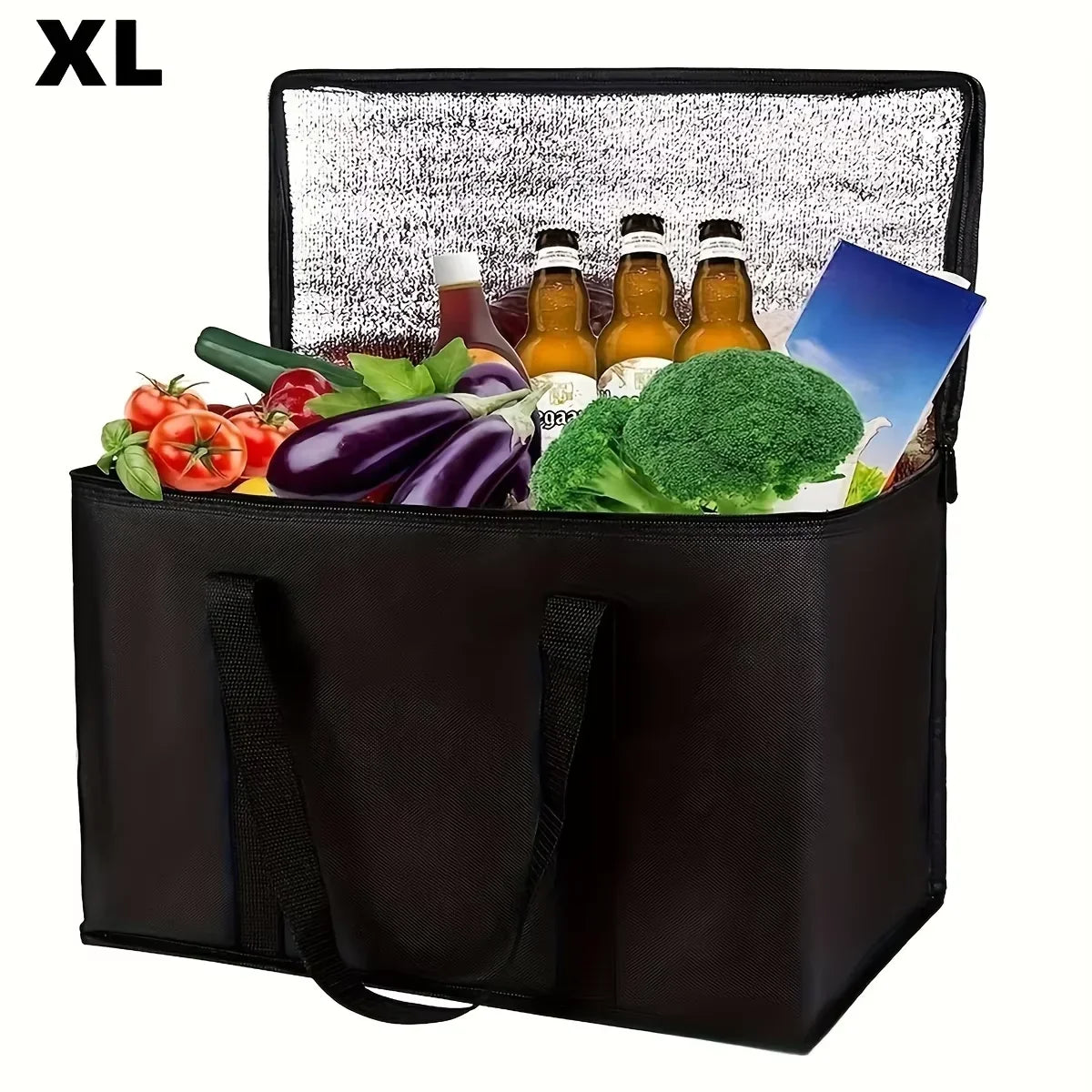 XL/Large Insulated Cooler Bag — Keep Food Hot & Cold for Hours, Grocery Tote, Pizza Warmer, Lightweight & Durable with Zipper