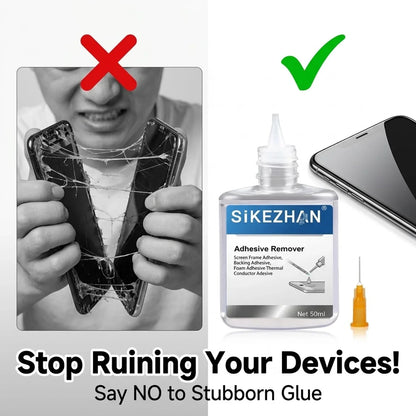 SiKEZHAN 50ml Phone Screen Adhesive Remover - LCD Frame & Back Cover Glue Cleaner with Precision Injector Needle