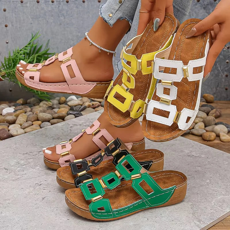 Women’s Roman Style Wedge Sandals - Open-Toe Comfortable Summer Beach Slip-On Shoes