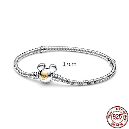 New 925 Sterling Silver Snake Chain Charm Bracelet – Fits Original 925 Pendant Charms & Beads, Heart Bracelet Jewelry for Women