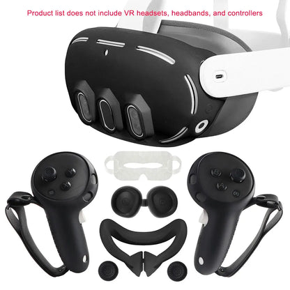 Silicone Protective Cover Set for Meta Quest 3 — VR Headset, Controller Grip, Lens Cap & Face Cover Accessories