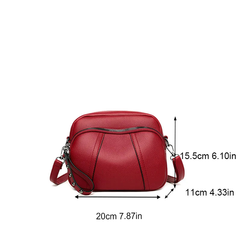 Women's Rivet Zipper Crossbody Bag – Solid Color Soft Leather Mobile Phone Shoulder Purse