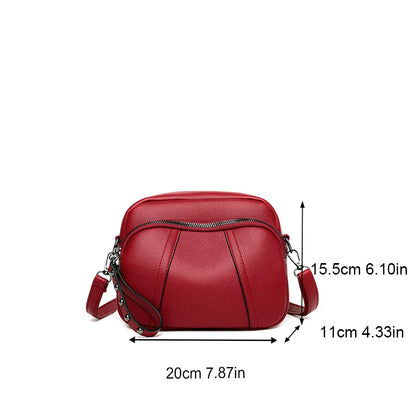 Women's Rivet Zipper Crossbody Bag – Solid Color Soft Leather Mobile Phone Shoulder Purse