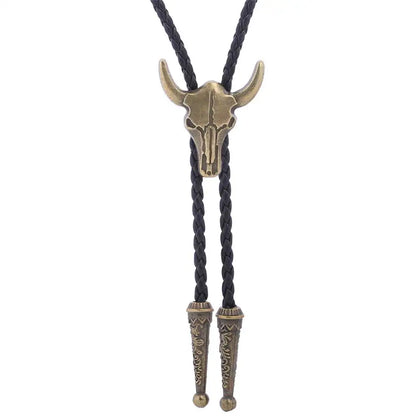 Golden Adjustable Cowboy Bolo Tie – Western Bull Head Pendant Necklace & Men’s Garment Accessory