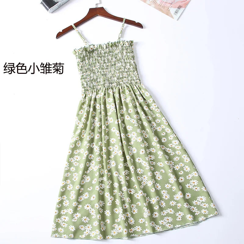 Women’s Summer Mini Dress – Casual Sleeveless Spaghetti Strap Chiffon Dress with Elastic High Waist