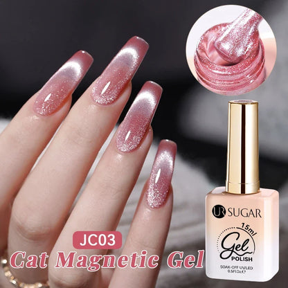 UR SUGAR Jelly Pink Cat Magnetic Gel Nail Polish 15ml - Glitter Ice Effect Soak Off UV LED Semi-Permanent Manicure Gel
