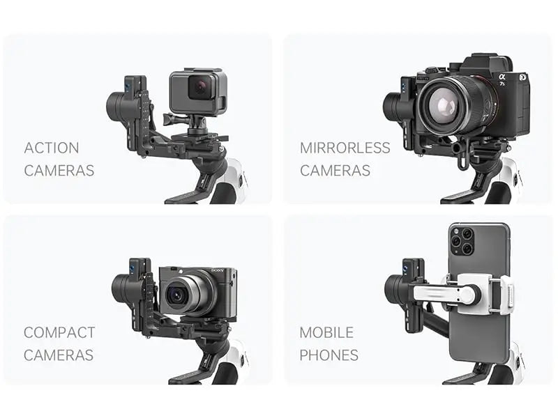 FeiyuTech SCORP Mini 2 Kit - 3-Axis Handheld Gimbal for Mirrorless Camera, Action Cam, Smartphone with AI Tracker, 1.2kg Load Capacity