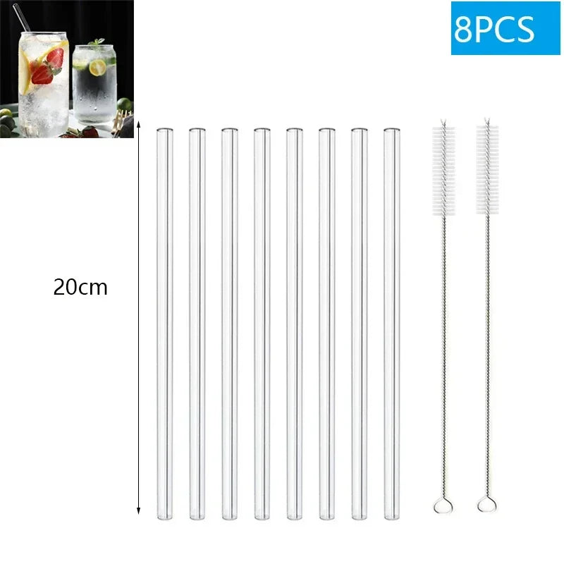 Eco-Friendly Reusable Glass & Metal Straws – 1/20PCS with Cleaning Brush for Smoothies, Milkshakes & Cocktails