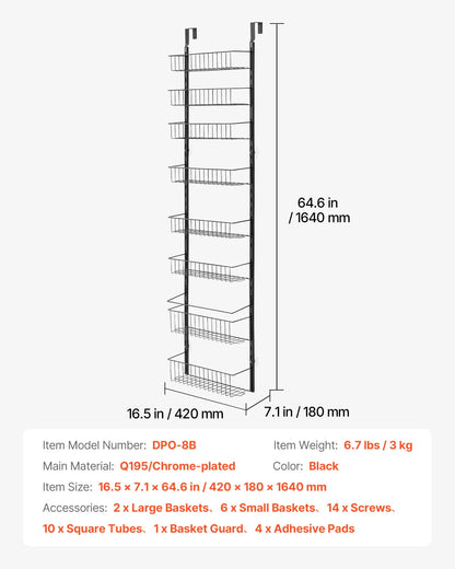 SucceBuy 6/8/9-Tier Over-the-Door Pantry Organizer – Heavy-Duty Steel Hanging Spice Rack & Wall Basket Shelves