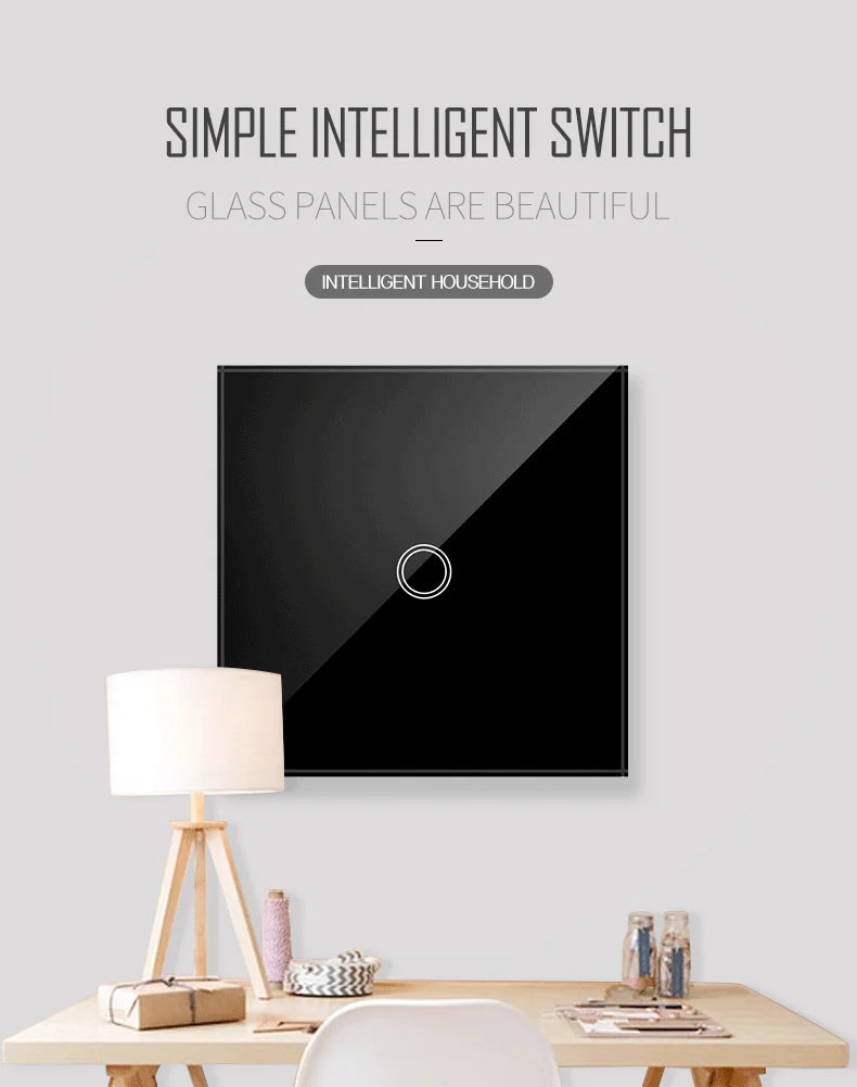 AXUS EU Touch Switch | AC100-240V LED Backlight Panel, Tempered Glass Wall Light Sensor Switch, 1/2/3 Gang