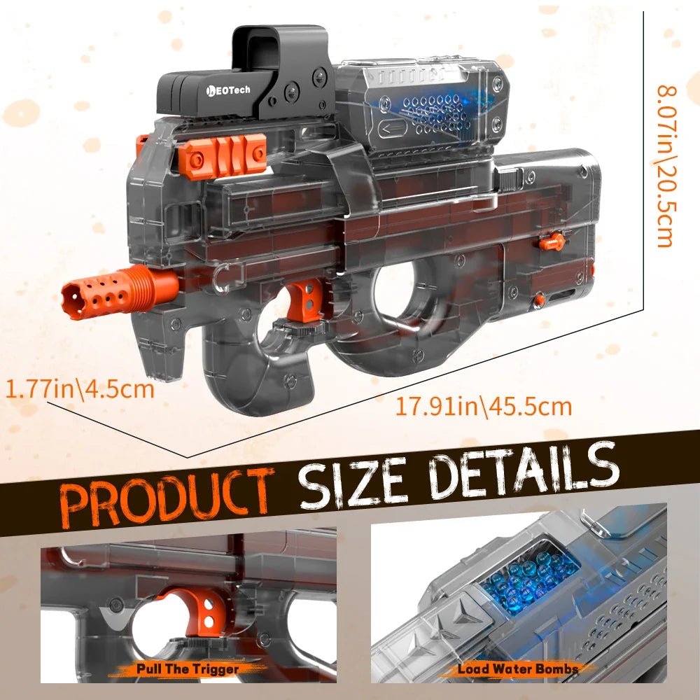 Electric Gel Gun – Transparent Black Fully Automatic Splatter Ball Toy for Outdoor Shooting Games (No Bullets)