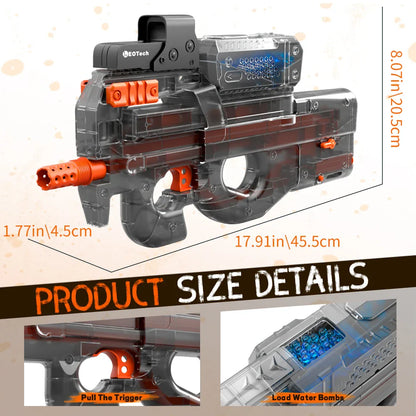 Electric Gel Gun – Transparent Black Fully Automatic Splatter Ball Toy for Outdoor Shooting Games (No Bullets)