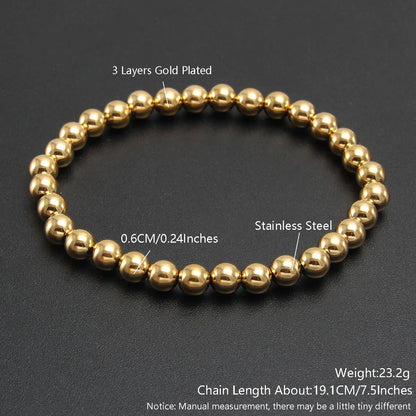 MHS.SUN Trendy Stainless Steel Stretch Bracelet — Gold & Silver Beaded 2mm/5mm/8mm for Men & Women