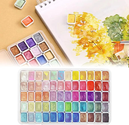 20/24/60/72-Color Metal Watercolor Set – Portable Sparkling Pearl Solid Paints for Artists
