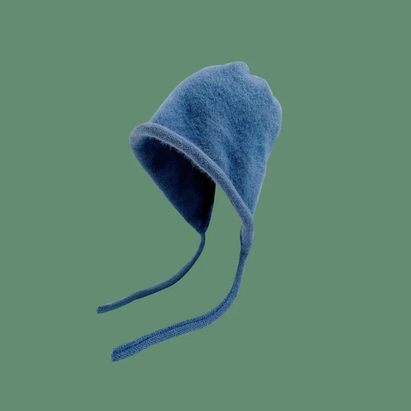 Y2K Cute Beanie Hat – Warm Japanese Knit for Autumn & Winter, Ear Protection, Tie Pullover Cap for Men & Women