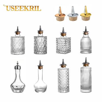 Vintage Glass Cocktail Bitters Bottles — Stainless Steel Cap Seasoning & Bar Accessories for Kitchen & Bartender Use