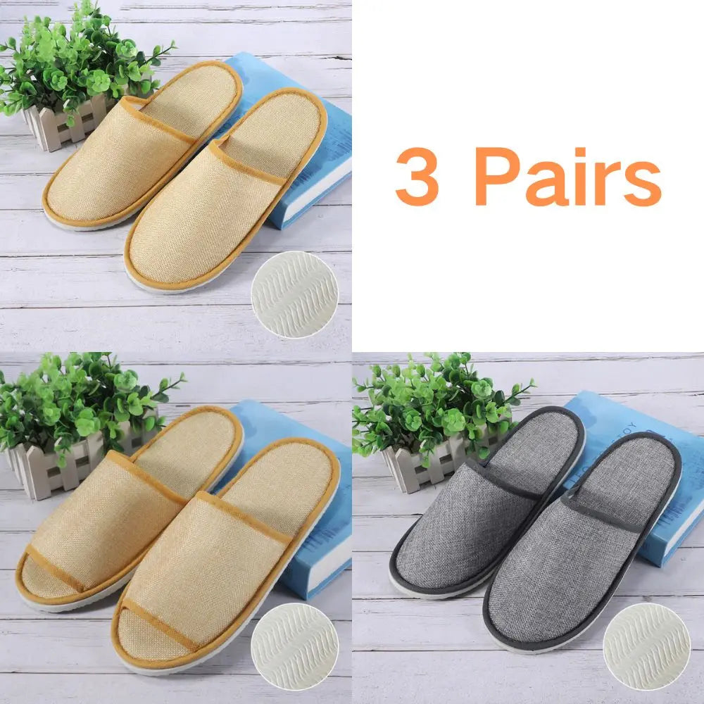 3 Pairs Set Non-Slip Closed Toe Disposable Hotel Slippers – Soft Indoor Guest & Travel Bathroom Slippers