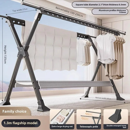 Floor-to-Ceiling Aluminum Drying Rack — Foldable Outdoor & Indoor Clothes Organizer for Kids' Clothing