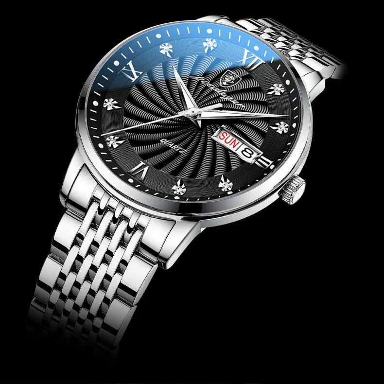POEDAGAR Luxury Men's Watch — Waterproof Luminous Quartz Wristwatch with Date & Week, Stainless Steel Sports Fashion